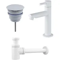 FortiFura Calvi Fonteinkraanset - staande fonteinkraan laag - always open plug - design sifon - mat wit SW696206/SW696216/SW1210972