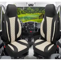 BREMER SITZBEZÜGE Premium Camper stoelhoezen voor Mobilvetta WPL410 in Zwart/Beige (2 losse stoelen)
