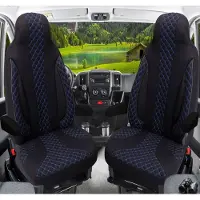 BREMER SITZBEZÜGE Premium Camper stoelhoezen voor Chausson WPL406 in Zwart/Blauw (2 losse stoelen)