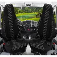BREMER SITZBEZÜGE Premium Camper stoelhoezen voor Clever Vans WPL408 in Zwart/Wit (2 losse stoelen)