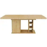 MODFU Eettafel met uitschuifbaar tafelblad, 140/180 x 80 x 75 cm, geschikt voor 6-8 personen, keukentafel met kast en open vakken, eikenhout