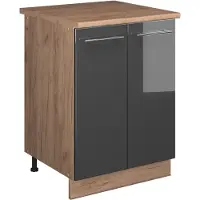Vicco Wastafelkast Fame-Line Antraciet Hoogglans/Goudkleurig Eiken 60 cm, Model 65219