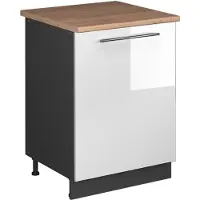 Vicco Keukenonderkast Fame-Line, Wit Hoogglans/Antraciet, 60 cm 1 deur met werkblad