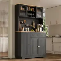 STILVORA Vitrinekast, 103,5 x 40 x 180 cm, met deur en verstelbare legplanken, keukenkast met gaaspanelen, hoge kast voor opbergruimte, zwart