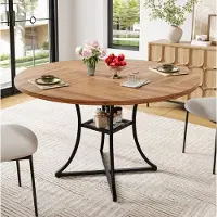 STILVORA Eettafel - Ronde Tafel Met Open Opbergschap En Verstelbare Voeten - Voor Eetkamer En Keuken - Hout En Metaal - 100x100x75 Cm - Walnoot;Zwart
