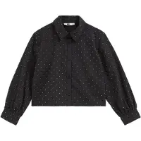 We fashion blouse met strass-steentjes - zwart Meisjes Katoen Klassieke kraag - maat 122/128