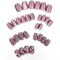 INF Paarse Cat Eye Press-on Nagels met Strass Accenten