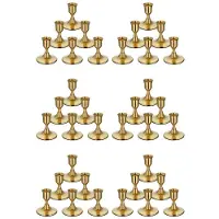 ISTOVO 36 STKS Messing Gouden Taper Kaarsenhouders, Vintage Metalen Kandelaarhouders voor Eetkamertafel Middenstuk of Schoorsteen
