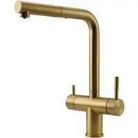 Pure.Sink Keukenmengkraan, 3-weg, PVD-coating, geborsteld goud, flexibele uitloop, model PS8120-60,