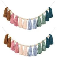Tlily 2 STKS Rainbow Boho Tassel Garland met Houten Kralen Kleurrijke Muur Opknoping Garland Party Baby Shower Decor