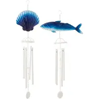 J-Line windgong Vis + Schelp Ijzer - metaal - wit/blauw - set van 2