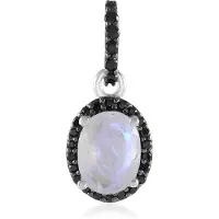 Cavill - 925 Sterling Zilver Hanger met Platina Laag - 1,275 ct Ovale Regenboog Maansteen & 0,189 ct Zwarte Spinellen - Handgemaakt Luxe Sieraad