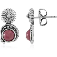 Cavill - Oorbellen - Geoxideerd 925 Sterling Zilver - 2,34 ct Rhodoniet Cabochon Rond - Boho Stijl & Elegante Natuurlijke Steen