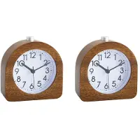 Torribaly 2X Wekker Zonder Tikken Retro Houten Wekker met Wijzerplaat Wekkerlicht Stille Tafelklok met Snooze Functie A