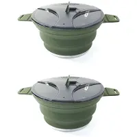 Typecat 2X Outdoor Opvouwbare Pot Siliconen Wandelen Kookpot Draagbare Picknick Pot RVS Camping Fornuis,Groen