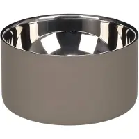 Flamingo Voerbak hond - drinkbak hond - 700ml - Xara Rond Taupe & Zilver - dubbelwandige inox voerbak met antislip - 15cm