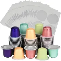 Semoic Set van 100 Lege Navulbare Aluminiumfolie Capsules, Koffiepads, Uw Eigen Espressokopjes, Pads en Afdichtingen, Stickerdeksels en -Deksels