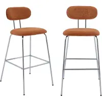 Sweeek - 2 barkrukken gebogen hout walnootkleur en waterafstotende stof, poten chroom metaal - l 44 x b 51 x h 103cm - erin