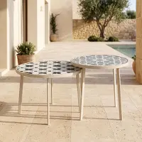 Casa.pro Buiten eettafelset 'Faeto', 2-delig, met glazen blad, metalen frame, champagnekleurig, met ornamenten