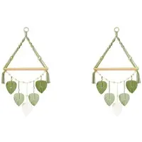 ISTOVO 2X Macrame Muurhangende Plank-Boho Muurplanthangerplanken met Handgemaakte Geweven Bladeren, Rustieke Houten Opbergplank