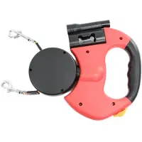 Tlily Automatisch Intrekbare Dubbele Hondenriem met Zaklamp, Afvalzakdoos Roulette, Trekkoord met Twee Uiteinden, Huisdierbenodigdheden voor Honden, Rood