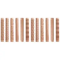 ISTOVO 12 Stuks Klei Modelleerpatroonrollen, Textuurrollen voor Klei Houten Handvat Aardewerk Gereedschap Sterren Houtgolf