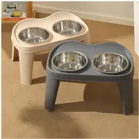 Exogio Klassieke Opvouwbare Verhoogde Dubbele Voerbak voor Middelgrote en Grote Honden, Geschikt voor Golden Retrievers, Grote Honden, Grijs