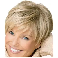 Torribaly Korte Pixie-Cut Blonde Rechte Damespruik, Natuurlijk Synthetisch voor Dames, Dagelijks Gebruik, Hoge Temperatuurvezel