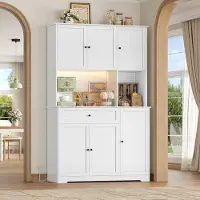 Laura Keukenkast met Werkblad en LED 180x100x39 cm – Buffetkast met Stopcontact, USB, Wijnrek voor 12 Flessen, Opbergkast met Lade en Verstelbare Planken – Moderne Keukenkast Wit –
