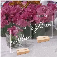 Semoic 12 Stuks DIY Acryl Tafelbord Duidelijk Bord met Standaard Transparante Boog Tafelnummers Tafelkaart Bruiloft Decoratie,D