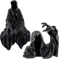 Semoic Gotische Decoratie Harsfiguur, 2 Stuks Dark Lord en Grim Reaper Sculpturen voor Huisdecoratie, Tuindecoraties en Geschenken