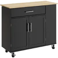 SoBuy Keukeneiland op wielen – Zwart/Houtlook, 99x40x84 cm