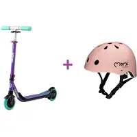 Momi Kinderloopfiets - kinderstep - step - paars - aluminium. Vanaf 3 jaar + veilgheidshelm - Kleur: rose - Maatverstelling: 48 - 55 cm
