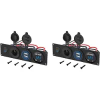 ISTOVO 2X 4 in 1 12V USB-Paneel + LED-Voltmeter & Dubbele USB-Oplaadaansluiting, Stroom- en Sigarettenaanstekeraansluiting & Schakelaarpaneel Blauw