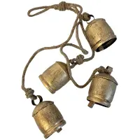 Tlily 4 Stuks Koebellencluster aan Touw, Grote Rustieke Vintage Gelukskoebellen aan Touwmuurhanger