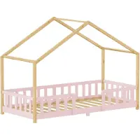 En.casa Kinderbed Treviolo huisbed 90x200 cm roze en naturel []