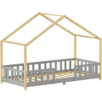 En.casa Kinderbed "Treviolo" met huiselijke uitstraling, voorzien van valbeveiliging. Gemaakt van dennenhout, afmetingen 90 x 200 cm, kleur lichtgrijs / wit
