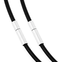 Exogio 2pcs 2mm Width Skin Rope Necklace Alloy Chain Necklace Black Silver Color Length 51cm