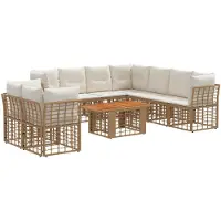 vidaXL Tuinbank Set 10 st Natuurlijk en Crème Wit poly rattan