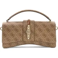 GUESS handtas schoudertas Yvonne Logo Mini Top Handle Flap Latte Logo Lichtbruin