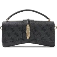 GUESS handtas schoudertas Yvonne Logo Mini Top Handle Flap Coal Logo donkergrijs