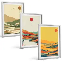 Tulup 4-Delige Schilderij Set - Kleurrijke patronen van bergen en rivieren in Japandi-stijl - 40 x 60 cm - Stijlvolle Muurdecoratie - Slaapkamer - Interieur Decoratie