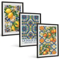 Tulup 4-Delige Schilderij Set - Citroen- en sinaasappelbloemen in kleurrijke patronen - 40 x 60 cm - Stijlvolle Muurdecoratie - Slaapkamer - Woonkamer Decoratie
