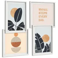 Tulup 4-Delige Schilderij Set - Plantenpatronen met grote zonnen in minimalistische stijl - 40x40 en 40x60 - Stijlvolle Wanddecoratie - Interieur - Stijlvolle Muurdecoratie