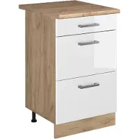 Vicco Keukenonderkast R-Line, Wit Hoogglans/Goudkleurig Eiken, 50 cm goudkleurig eiken werkblad