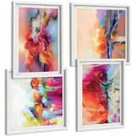 Tulup 4-Delige Schilderij Set - Kleurrijke abstracties met dynamische vormen en figuren - 40x40 en 40x60 - Muurdecoratie - Interieur Decoratie - Decoratieve Schilderijen