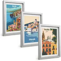 Tulup 4-Delige Schilderij Set - Europese stadsgezichten met kleurrijke gebouwen - 20 x 30 cm - Moderne Wanddecoratie - Woonkamer - Decoratieve Schilderijen