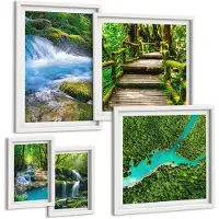 Tulup 4-Delige Schilderij Set - Groene oases van rust, watervallen en beekjes in het bos. - 50 x 50 cm, 20 x 30 cm en 40 x 60 cm - Stijlvolle Wanddecoratie - Interieur - Woonkamer Decoratie