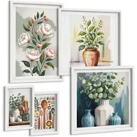 Tulup 4-Delige Schilderij Set - Stijlvolle decoraties met plantmotieven en keukenaccessoires - 50 x 50 cm, 20 x 30 cm en 40 x 60 cm - Wanddecoratie - Moderne Interieurdecoratie
