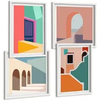 Tulup 4-Delige Schilderij Set - Kleurrijke stadsgezichten in een moderne stijl. - 40x40 en 40x60 - Decoratieve Muurdecoratie - Slaapkamer